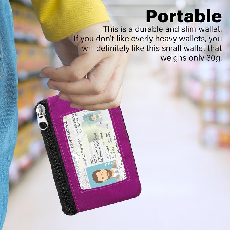ZHOMA Minimalist RFID Wallet with Lanyard, Multi-Functional ID Case with 2 Zipper Pockets and Key Chain for Men and Women, Tactical Badge Pouch Cards Holder, Coin Purse for Travel Sports - Rose - Image 2